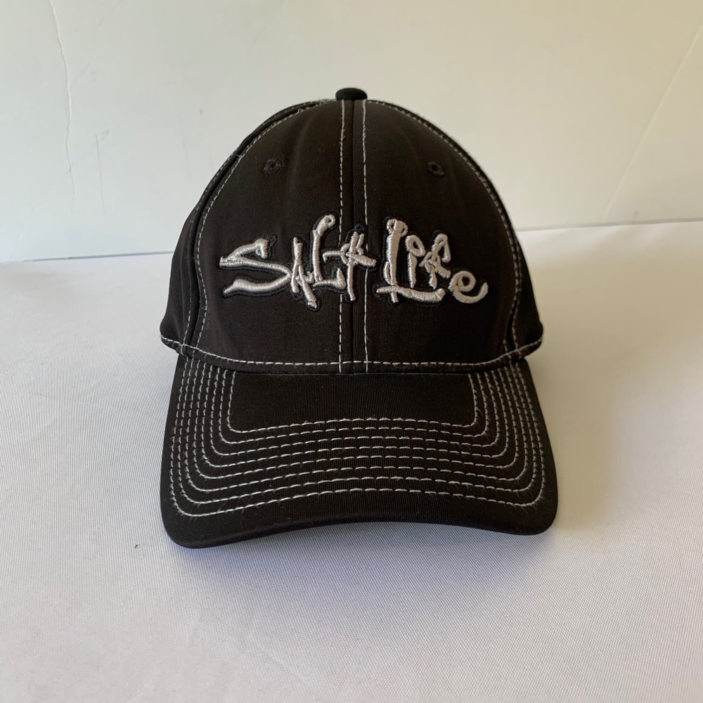 Salt Life Hat Baseball Cap Mens OSFM Black Contrast Stitch Coastal Fishing FL